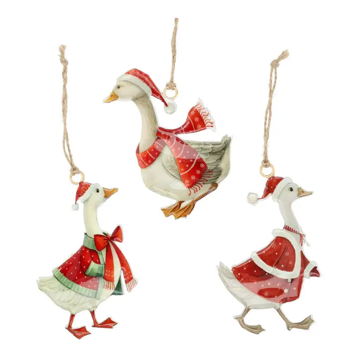 Set 3 addobbi natalizi anatra in metallo H 10 cm - Wurm