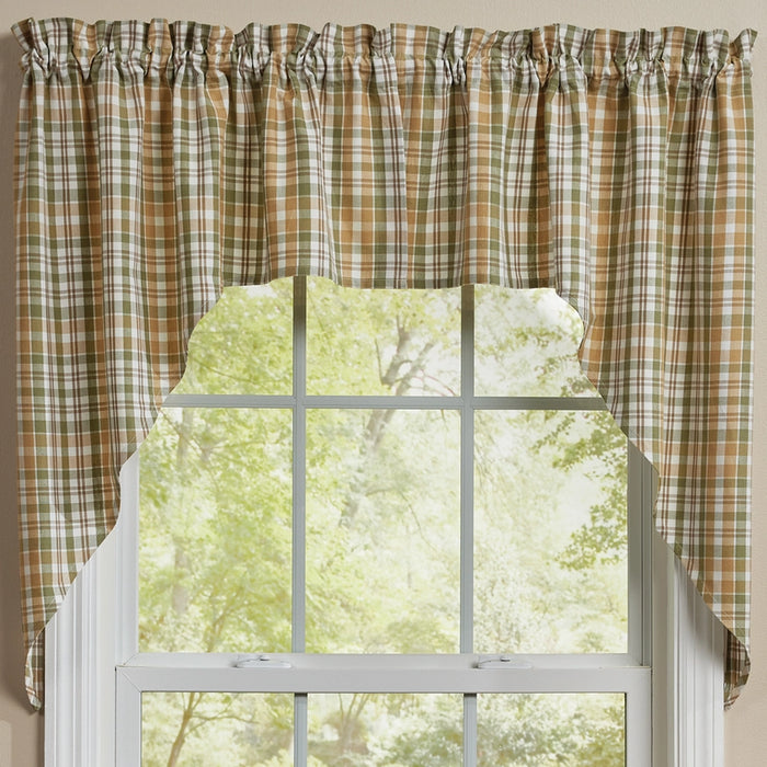 Green and beige checked valance