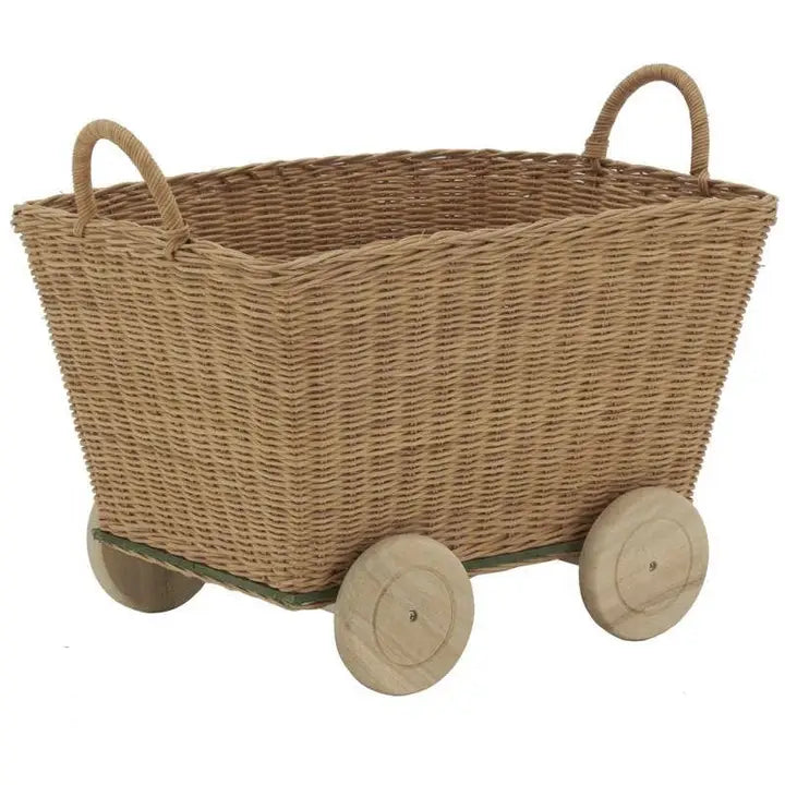 Cesto in Rattan Naturale con Ruote e Manici 45x35x23 cm