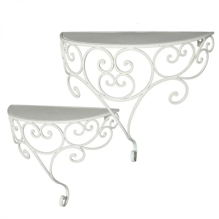 Set 2 Mensole da Parete in Ferro Bianco Shabby Chic