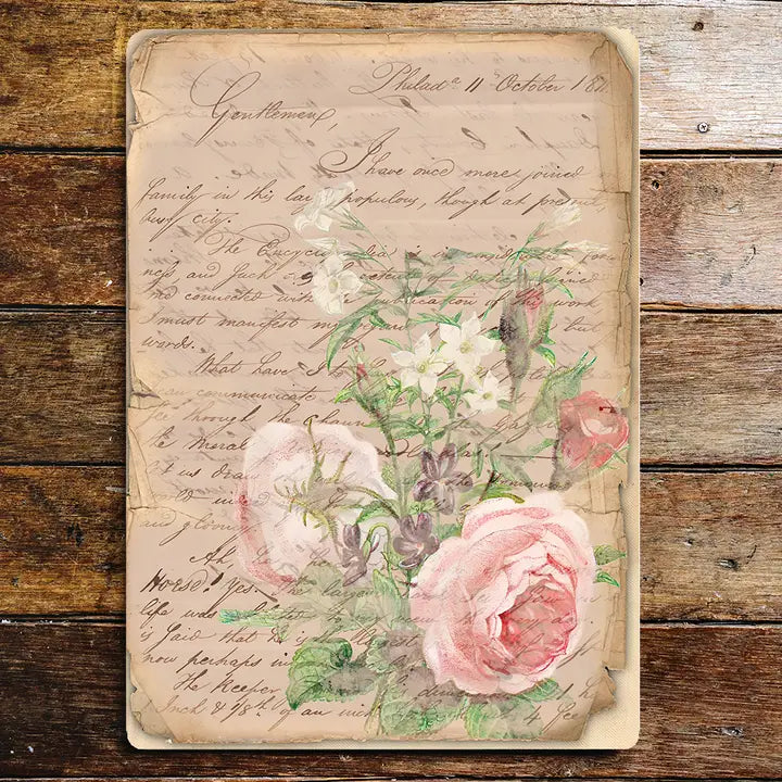 Shabby chic style metal sign with roses