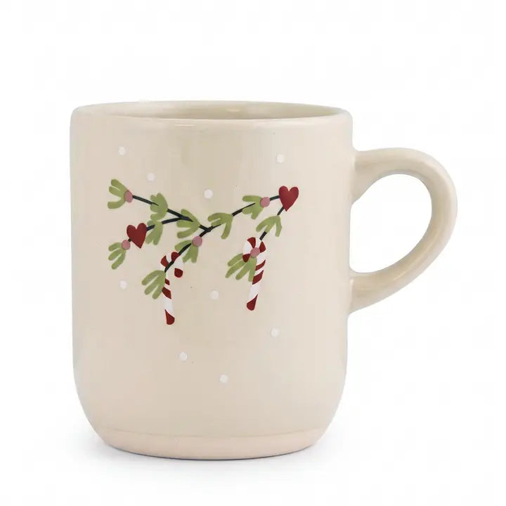 Tazza Natalizia in Stoneware Crema con Bastoncini 9,5 cm - Apotek