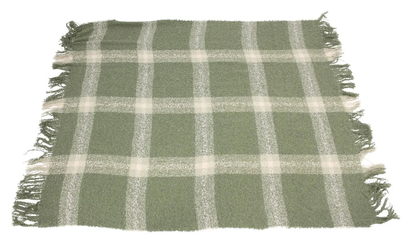 Coperta Plaid Verde a Quadri 127x152 cm con Frange