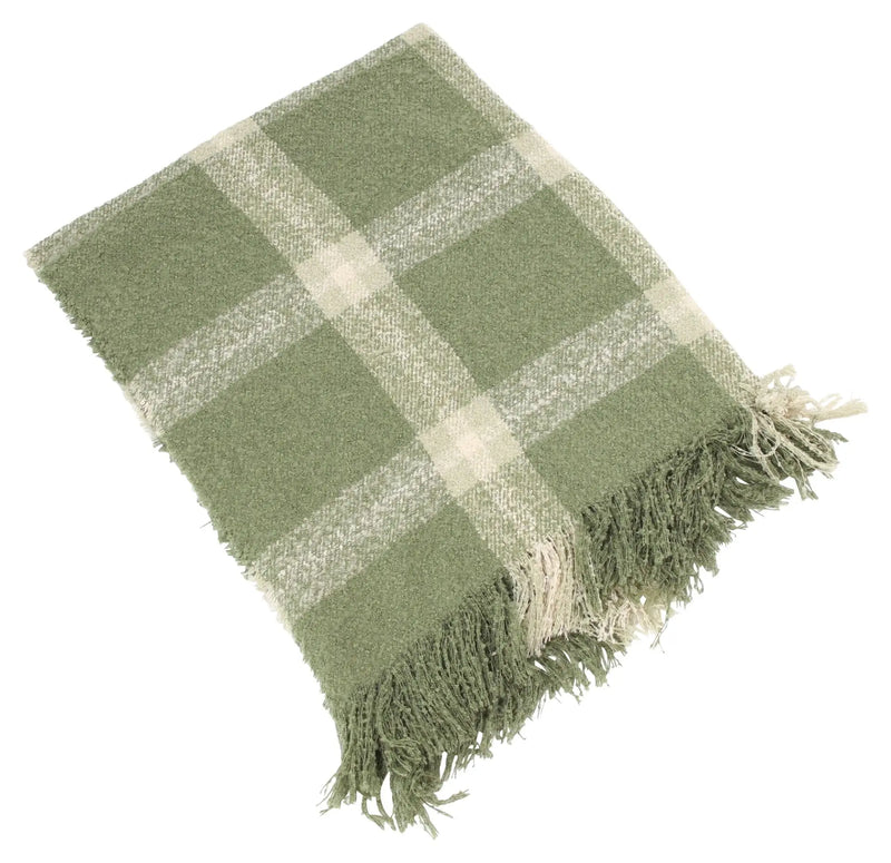 Coperta Plaid Verde a Quadri 127x152 cm con Frange