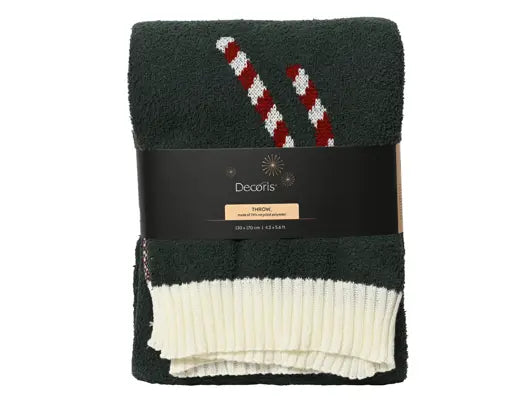 Plaid Natalizio Verde con Bastoncini di Zucchero Candy Cane