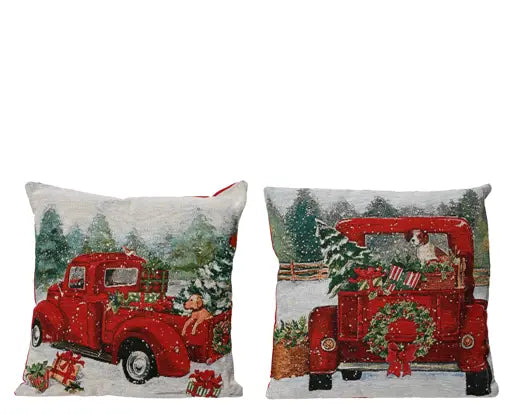 Cuscino Natalizio con Camioncino Rosso Vintage 43×43 cm