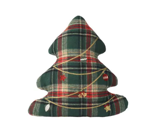 Cuscino Natalizio a Forma di Albero Tartan 42 x 42 cm