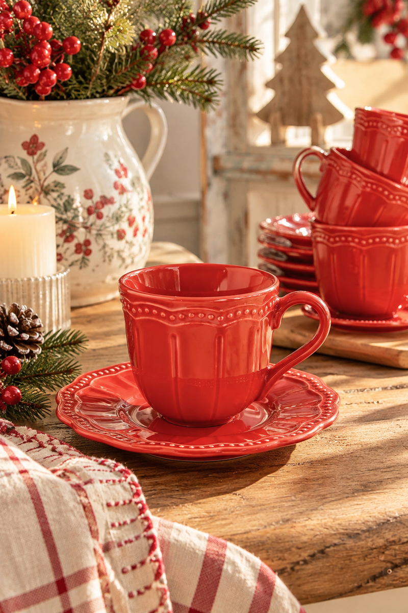 Tasse à café avec soucoupe rouge Elite Red - Easy life