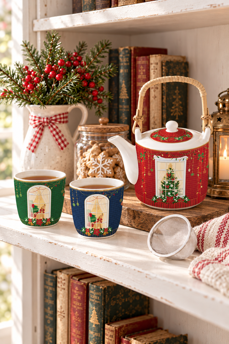 Teiera Natalizia 600 ml con 2 Bicchierini – Festive Avenue Easy Life