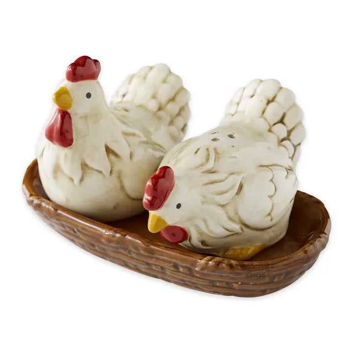 Set Sale e Pepe Galline in Ceramica con Vassoio