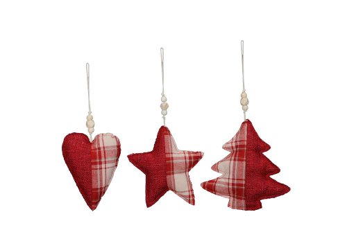 Set of 3 Hanging Decoration Heart Star and Tree