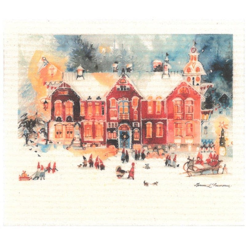 Panno Svedese Natalizio Villaggio Innevato 17x17 cm