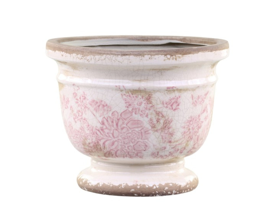 Vaso in ceramica beige con motivo floreale