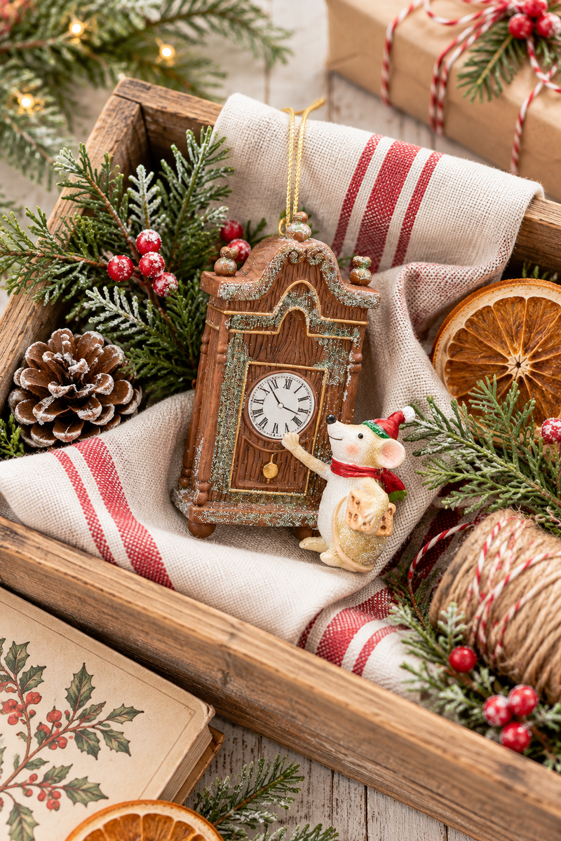 Decorazione Natalizia Orologio con Topino 10 cm – EDG