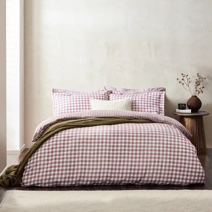 Reversible Duvet Cover or Blanket Set Single Checked Dark Pink