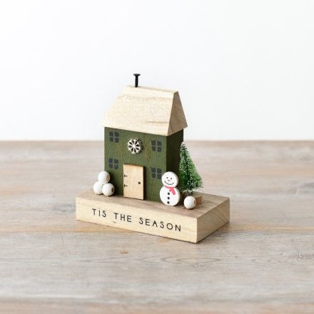 Maison décorative en bois Bonhomme de neige