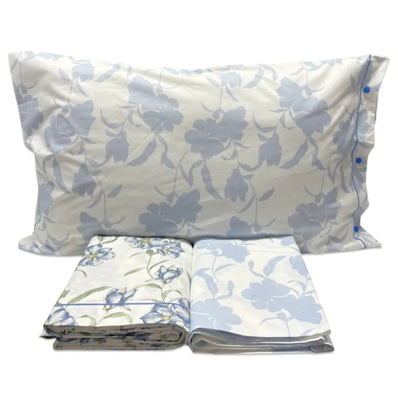 Completo Lenzuola Matrimoniale Magnolia Azzurro  Fantasia Floreale
