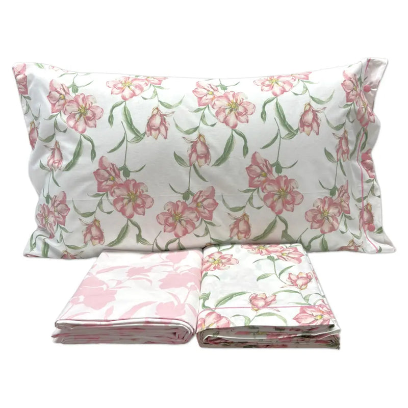 Completo Lenzuola Matrimoniale Magnolia Rosa  Fantasia Floreale