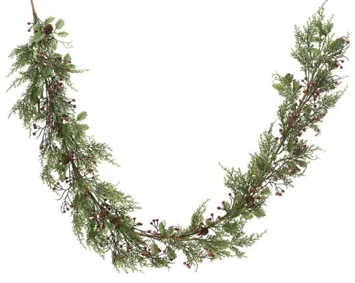 Ghirlanda Natalizia con Bacche Rosse e Pigne 180 cm