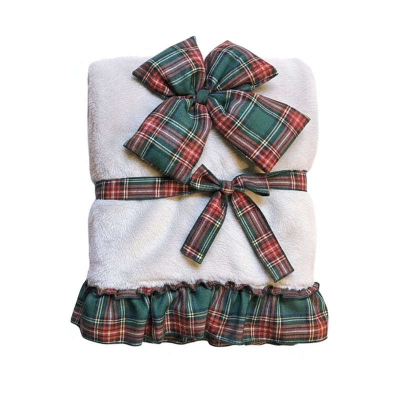 Plaid natalizio Sherpa con fiocco tartan 140 x 170 cm – 2 colori