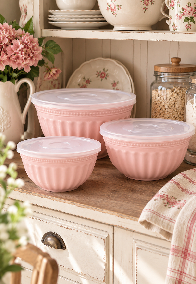 Set of 3 Bowls with Lid Alice pale pink - Greengate