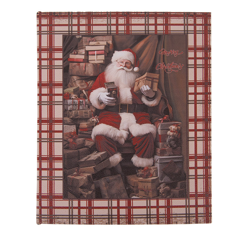 Set 3 scatole libro natalizie tartan con Babbo Natale – 27, 22 e 18 cm