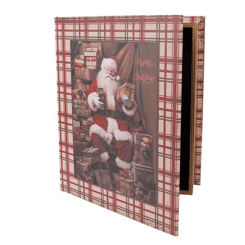 Set 3 scatole libro natalizie tartan con Babbo Natale – 27, 22 e 18 cm