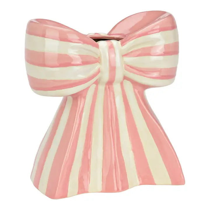 Vaso Decorativo a Forma di Fiocco Rosa e Bianco 18x17 cm