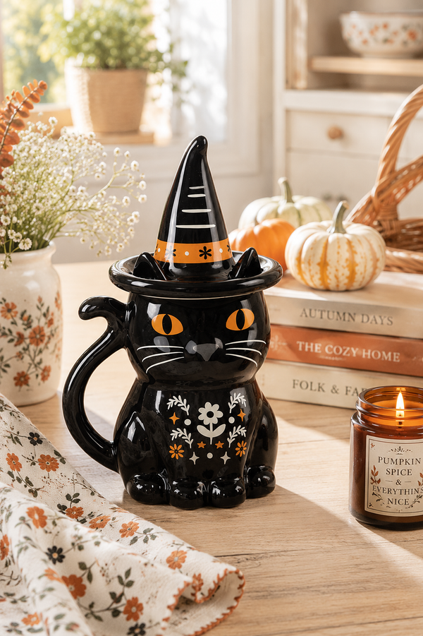 Tazza Gatto Nero Folk con Coperchio
