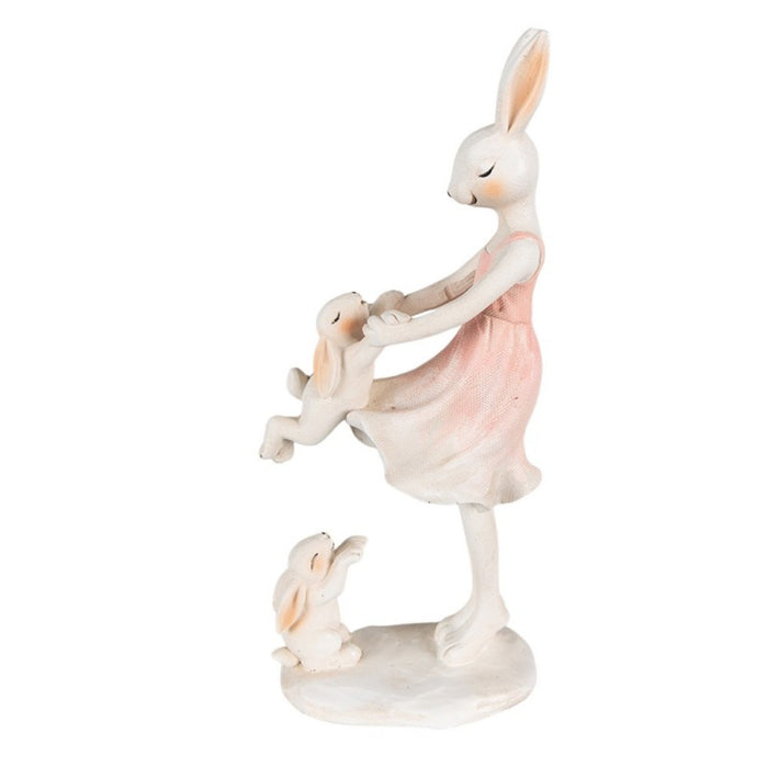 Statua decorativa coniglio in resina rosa e bianco 9x6x22cm