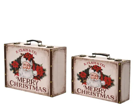 Set 2 Valigette Natalizie Vintage con Babbo Natale