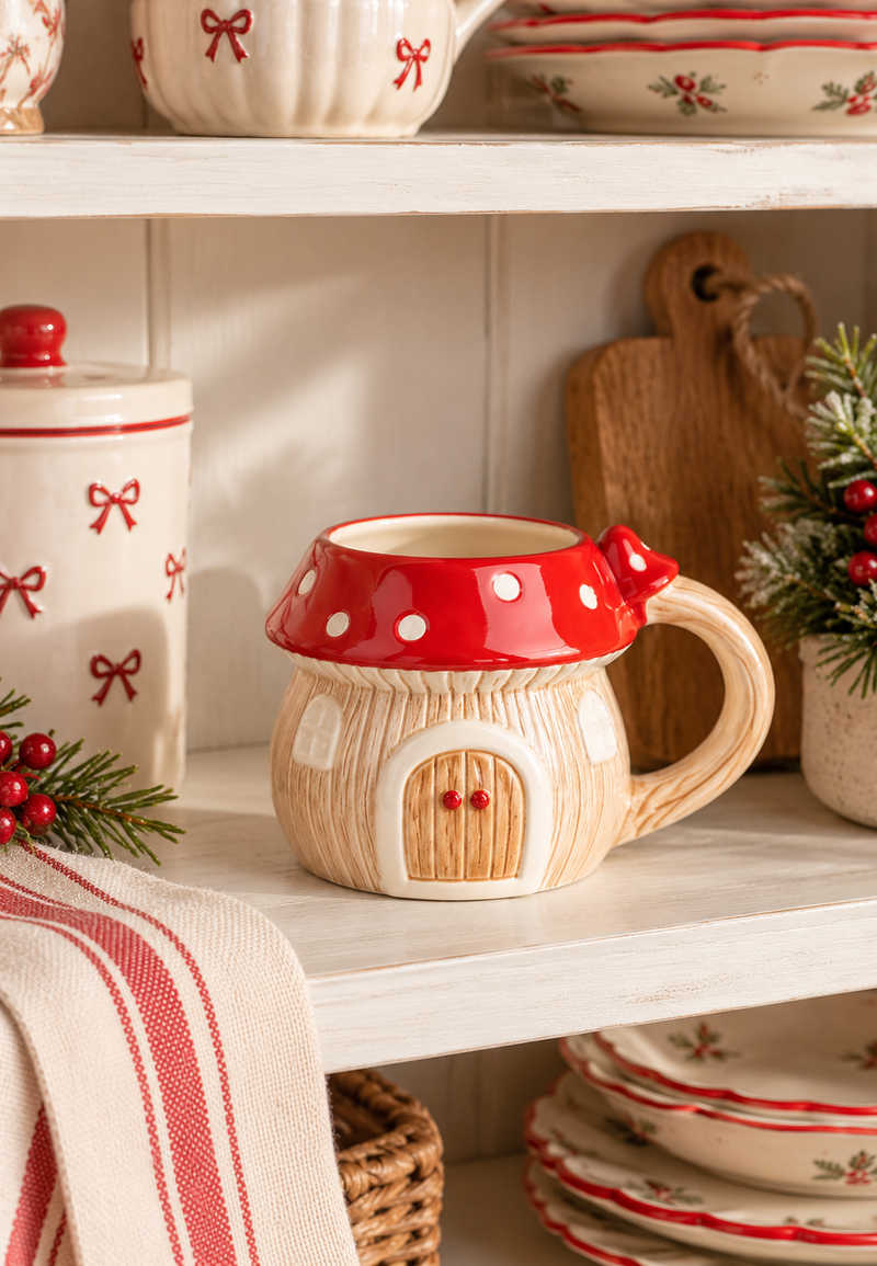 Tazza a Forma di Fungo Rosso con Pois