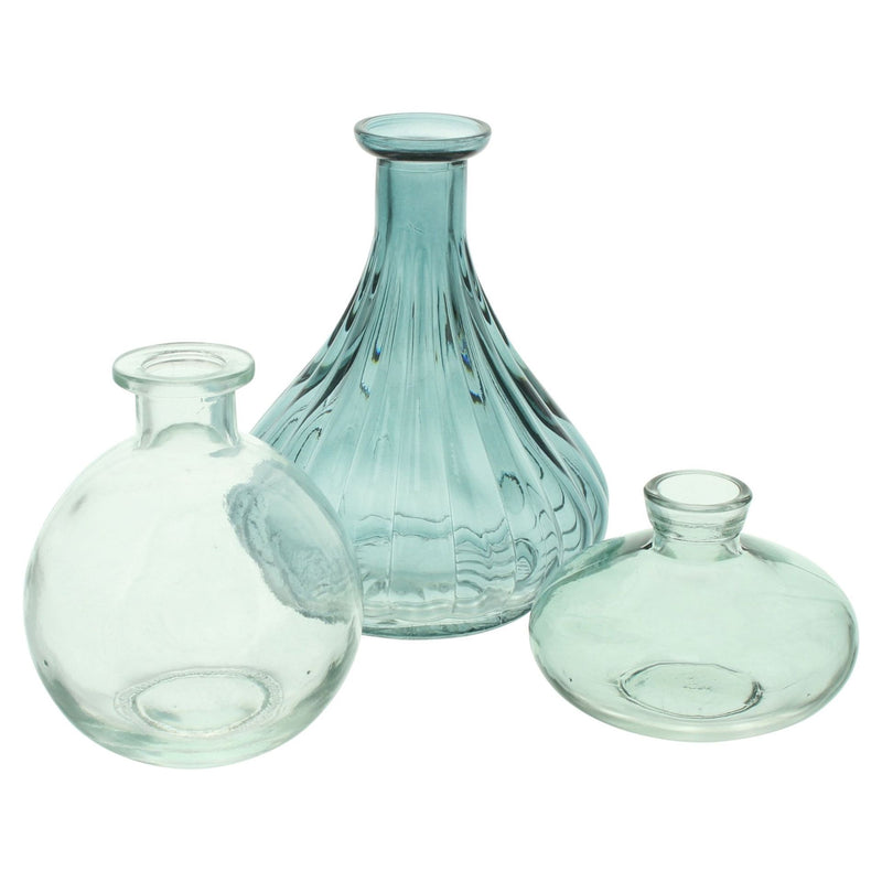 Set 3 Vasetti Decorativi in Vetro Trasparente Acquamarina