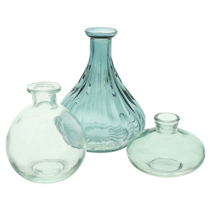 Set 3 Vasetti Decorativi in Vetro Trasparente Acquamarina