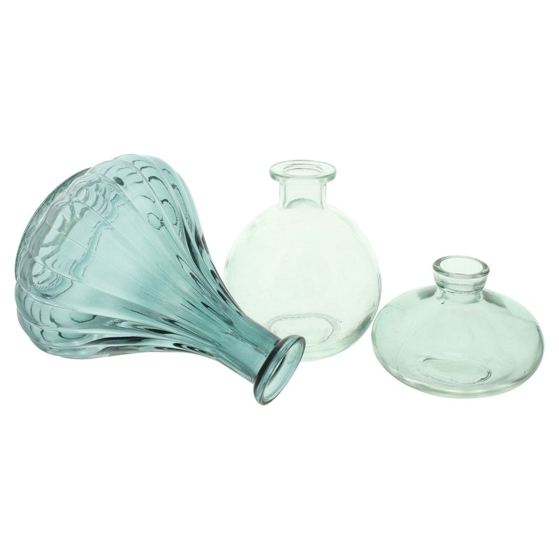 Set 3 Vasetti Decorativi in Vetro Trasparente Acquamarina