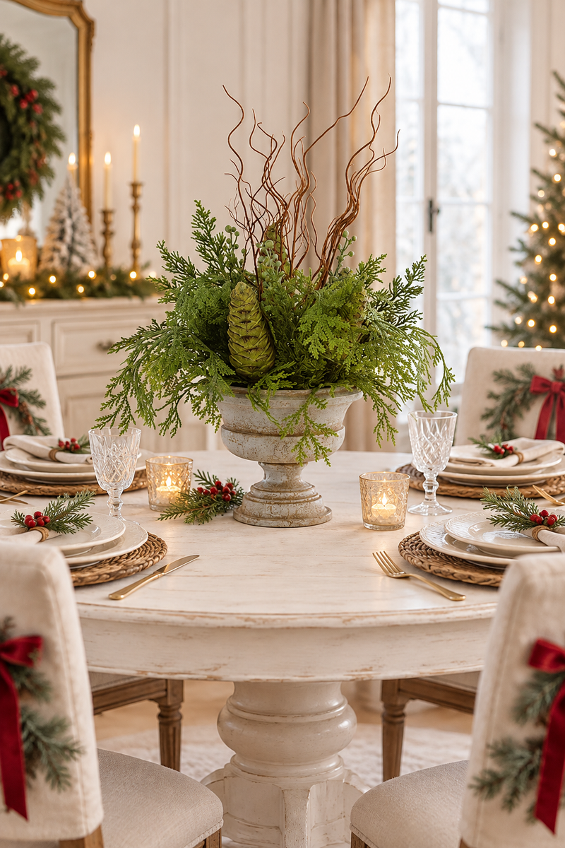 Vaso natalizio con Thuja e pigne verdi H 50 cm
