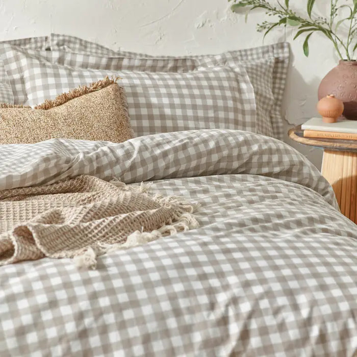 Set copripiumino reversibile o coperta Matrimoniale a quadretti Beige