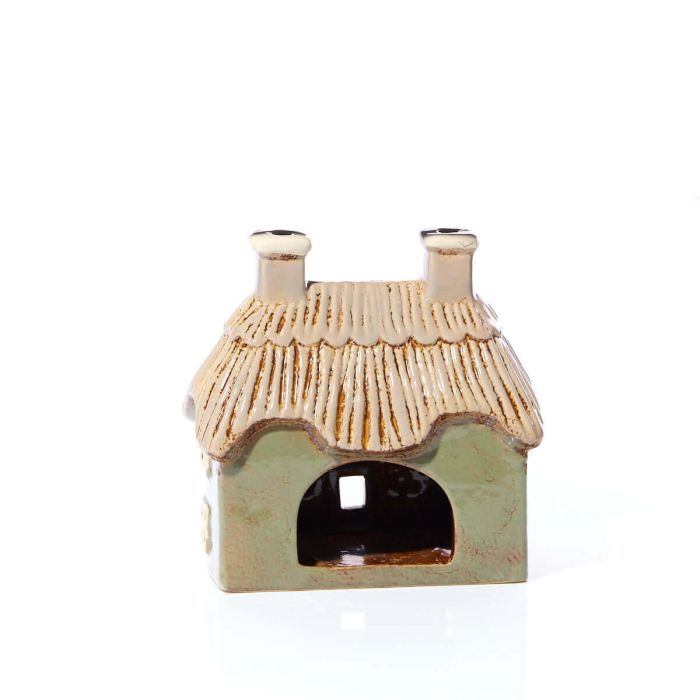 Casetta Porta Tealight Cottage Verde in Ceramica