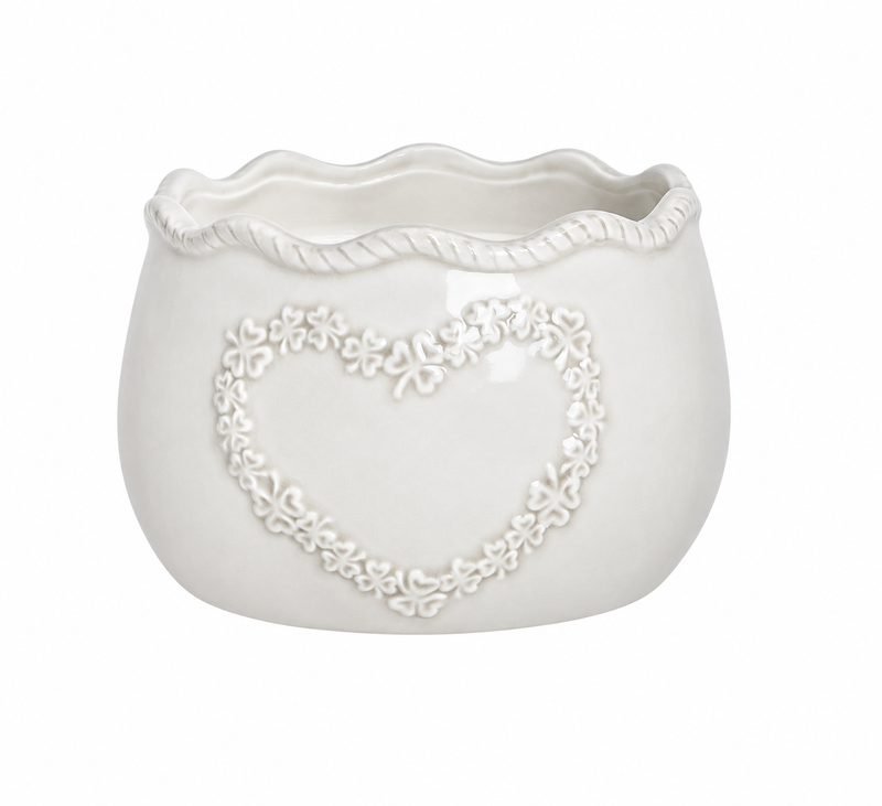 Vaso bianco decorativo con cuore per piante e fiori