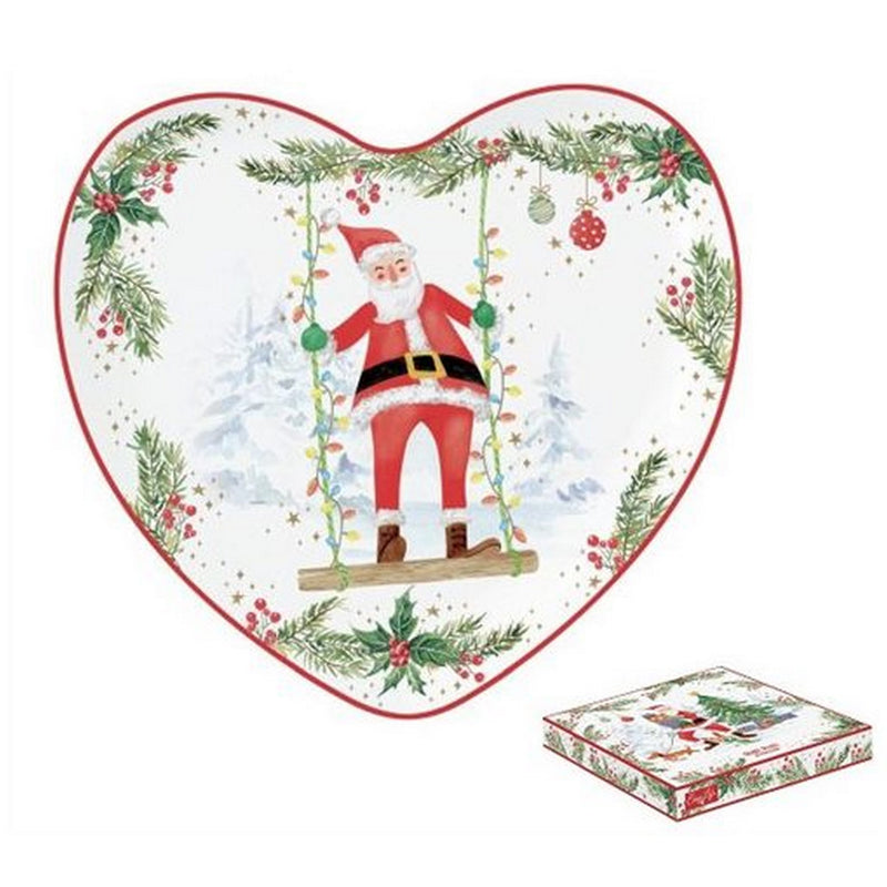 Vassoio cuore in porcellana 20x19cm, in scatola, Joyful Santa - Arredo Casa da Sogno