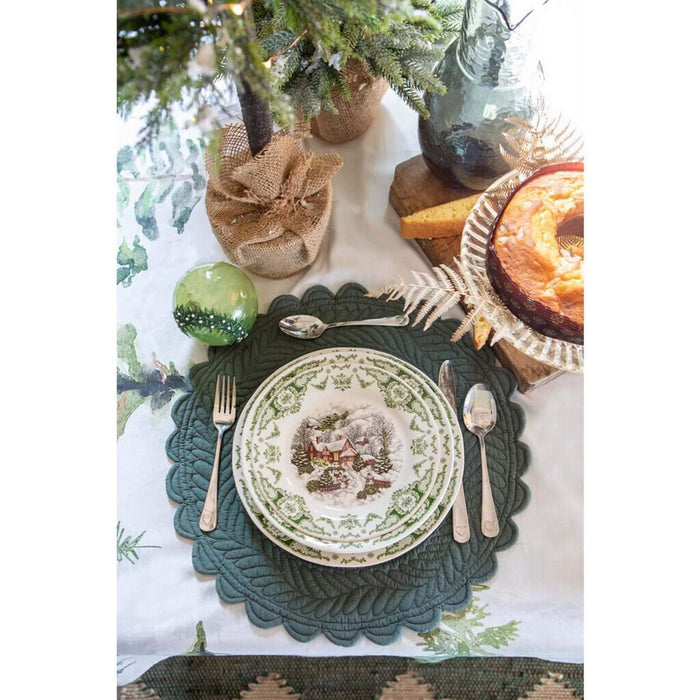 Servizio piatti 6 posti tavola  in ceramica bianca e verde con motivo paesaggio - WINTER WONDERLAND