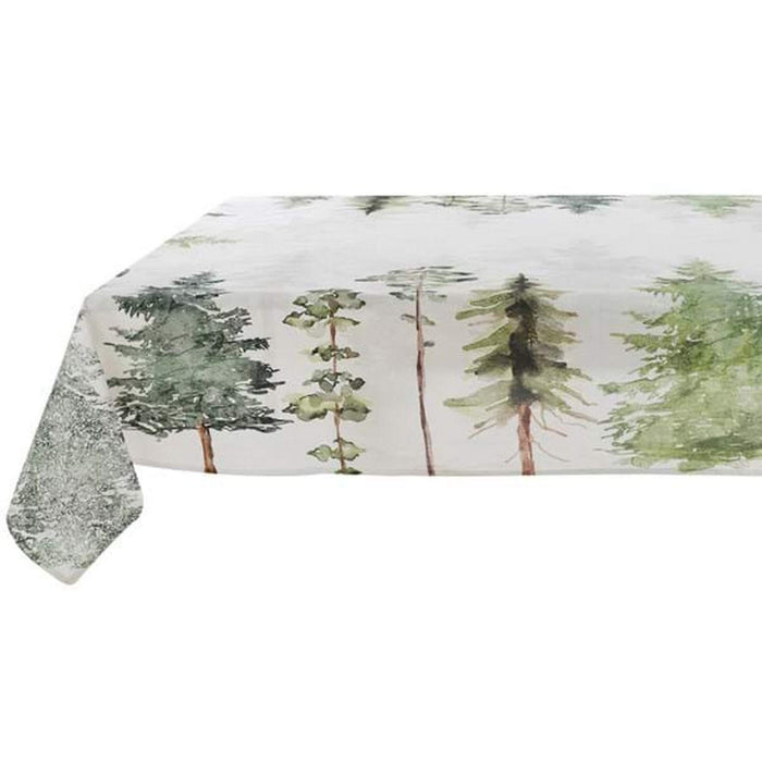 Tovaglia in cotone bianco con motivi alberi da 160 cm - LE REGINE