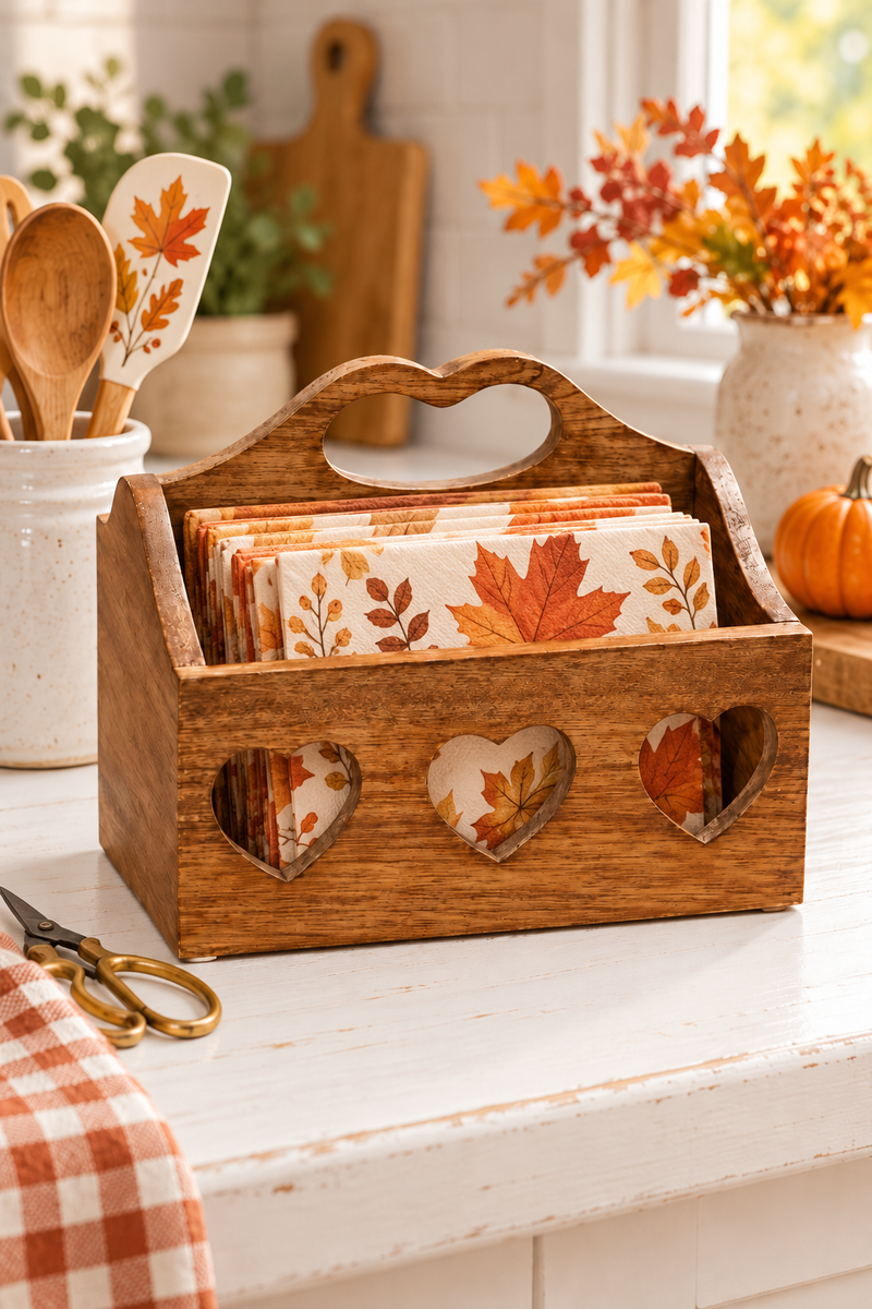 Portaoggetti in legno di mango con cuori 23 x 18 x H 20 cm