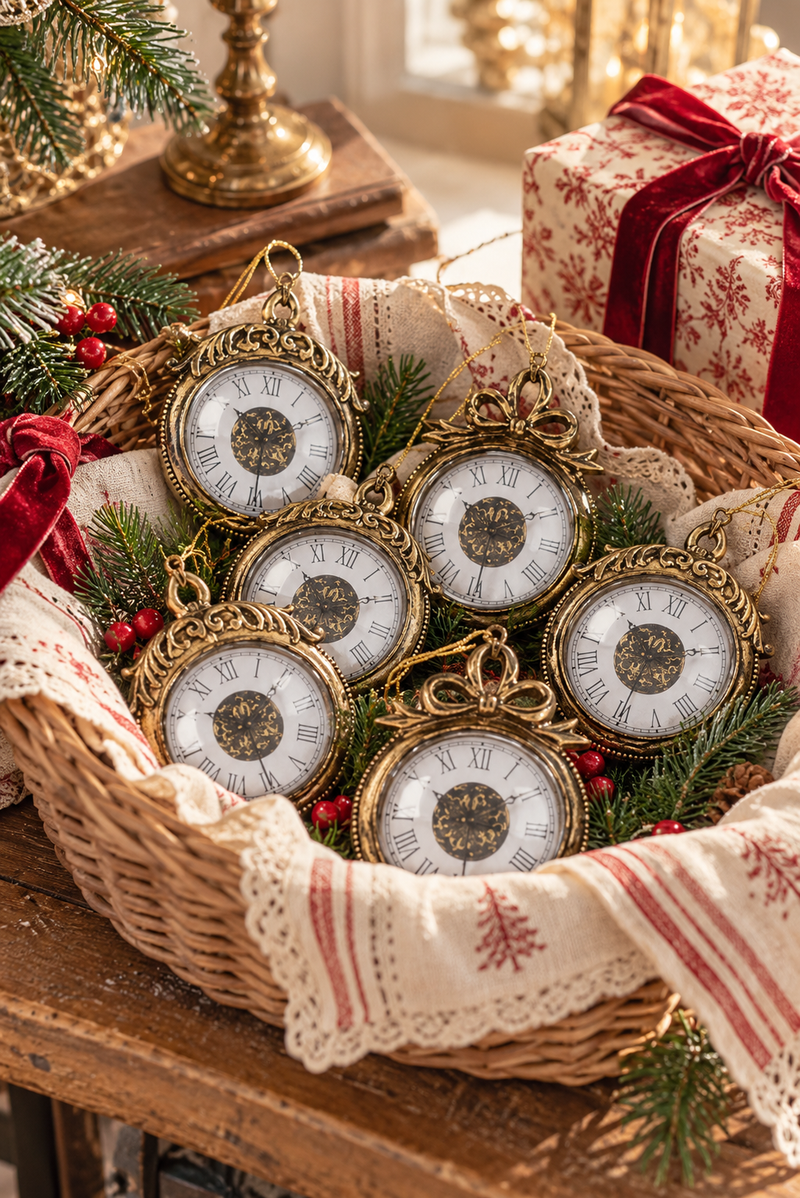 Set 2 Orologi Natalizi Vintage da Appendere all'Albero