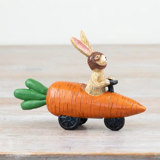 Coniglio decorativo pasquale su carota in resina 15×10,5×4 cm