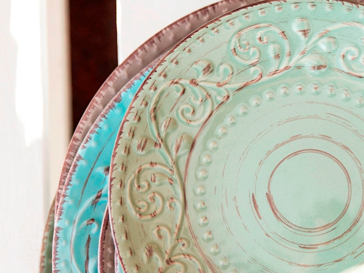 Servizio Piatti Court Yard Azzurro  in Ceramica Decorata