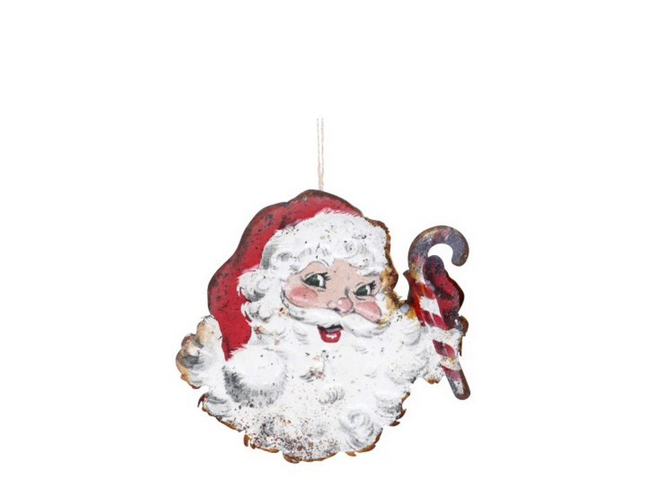 Babbo Natale viso vintage in ferro da appendere h 16 cm