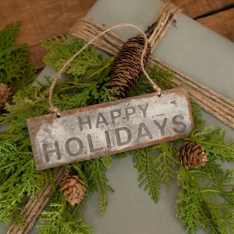 Targhetta Decorativa Happy Holidays In Metallo Grigio - Arredo Casa da Sogno