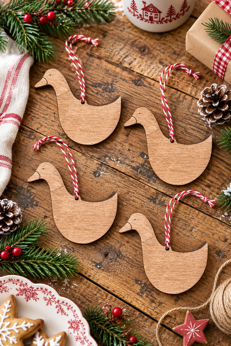Set of 4 wooden geese for hanging