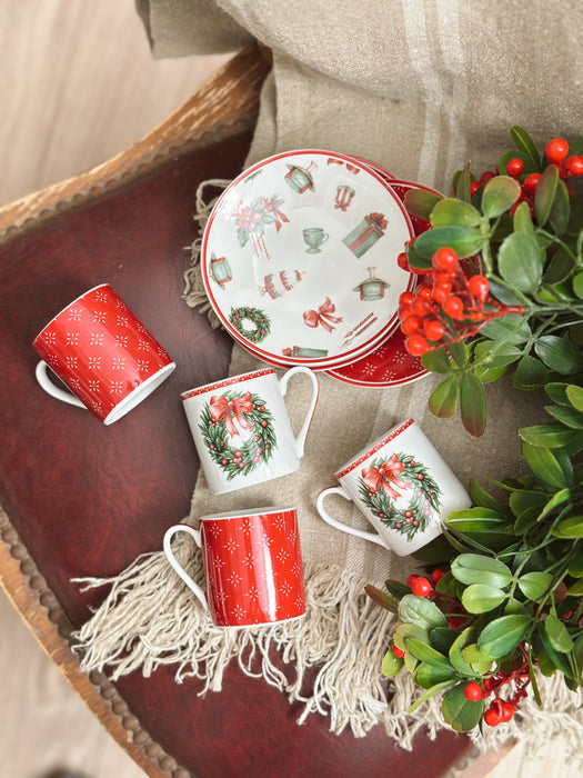 Set 6 Tazzine Porcellana Storia di Natale 90 ml Nuvole di Stoffa